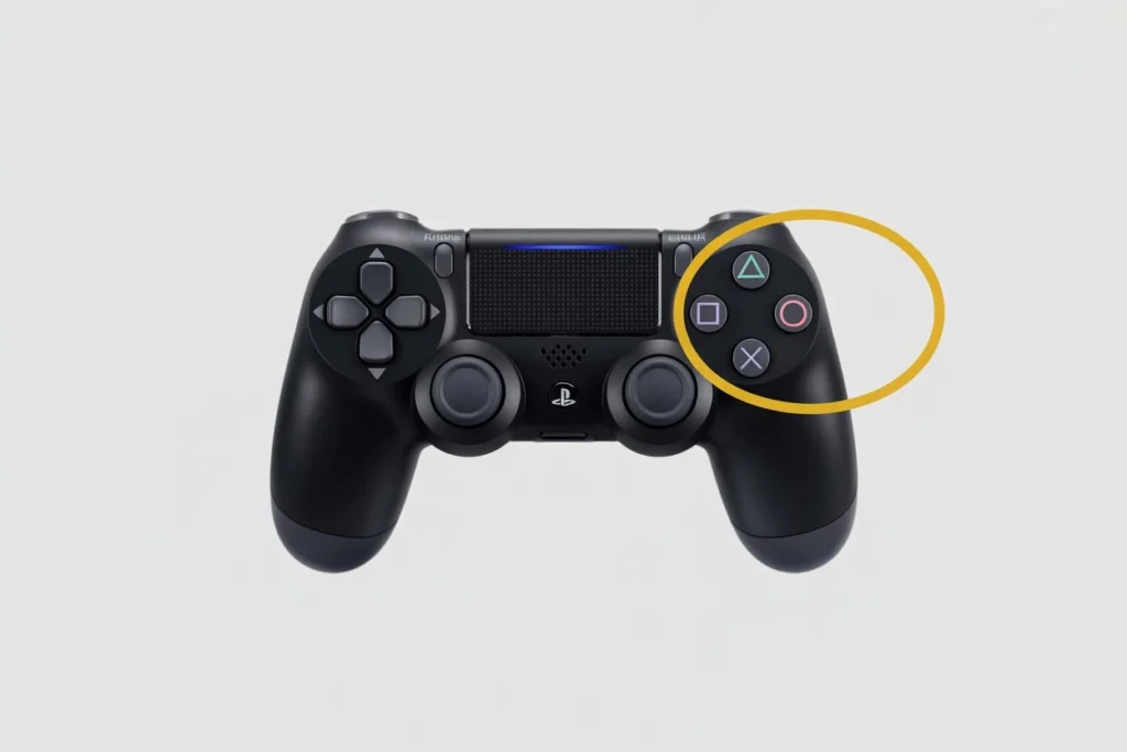 PS4 DualShock 4 controller with Triangle button highlighted used to trigger hotel WiFi login page