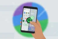 Illustration showing how to add app to Android home screen by dragging icon from app drawer to home screen with glowing plus symbol